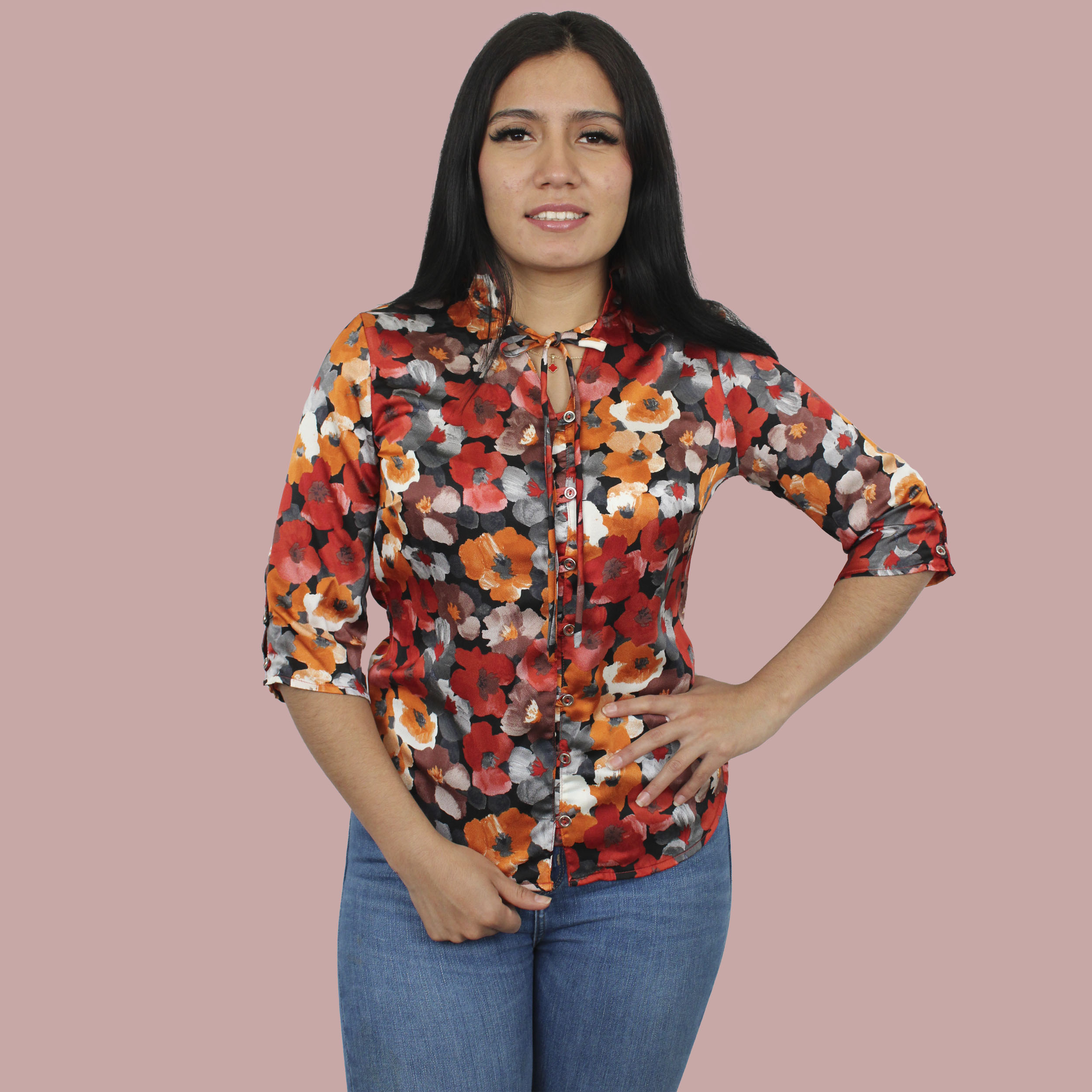 Blusa estampada escote redondo manga 3/4